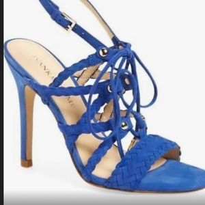 Blue Ivanka Trump suede heel. Ties and buckles. Size 6.5